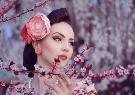 Pink Beauty - flowers, rose, lady, model