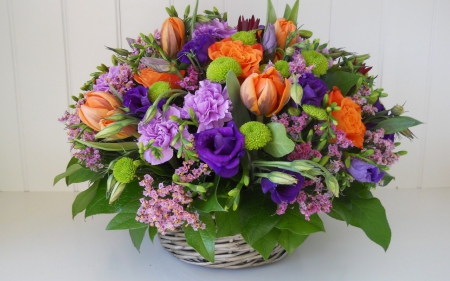 A Basket Of Colorful Flowers - flowers, colorful, basket, nature