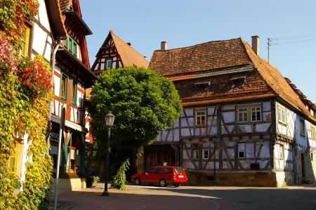 Small Village - architecture, village, buildings, car