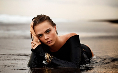 cara - beauty, beach, lying, sea