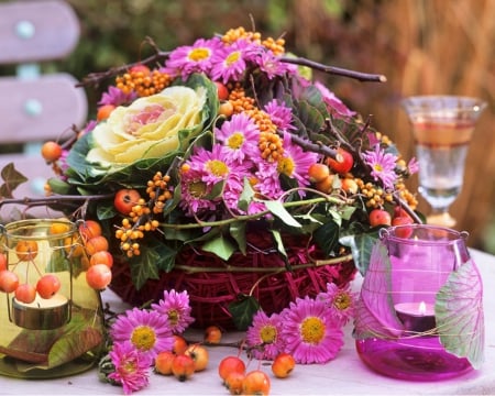 Beautiful Flowers - bottle, flowers, pot, petals