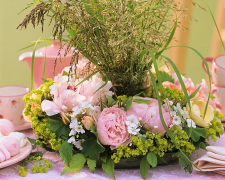 Beautiful Flowers - flowers, table, rose, cup