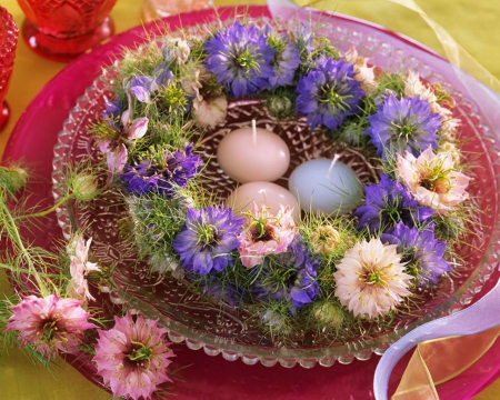 Wreaths of Flowers and Candles - flowers, candle, plate, wreaths