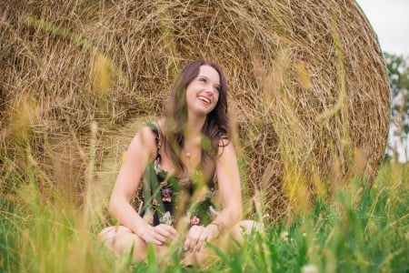 ~Cowgirl~ - cowgirl, hay, bale, grass