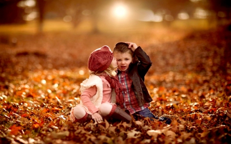 AUTUMN KISS - autumn, field, kiss, kids