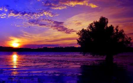 SUNSET HORIZON - river, horizon, sunset, nature