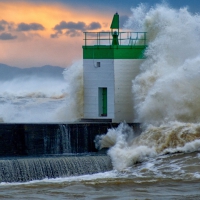 Lighthouse in Ocean Storm