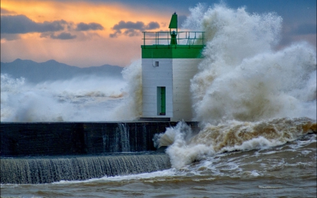 Lighthouse in Ocean Storm - lighthouses, architecture, wave, ocean storms