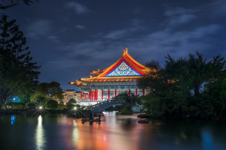 The National Theatre of Taipei in Taiwan - architecture, bridge, pond, buildings