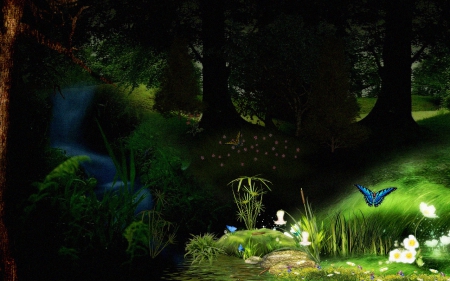 Fantasy Forest - fantasy forest, fantasy, 3d and cg, butterflies