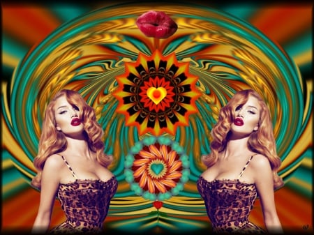 Would U Give Your Heart to the Wolf with the Red Rose - eye candy, collage, 3d, fractal, abstract