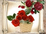 ROSE BASKET ON SCROLL