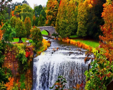 Webster's Falls, Ontario, Canada - fall, trees, river, water, colors, autums, bridge