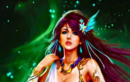 Angel - game, fantasy, goddess, woman, green, girl, league of angels