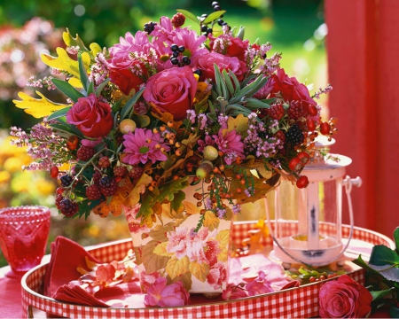 Beautiful Flowers - flowers, table, vase, petals