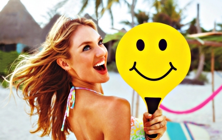 Candice Swanepoel - woman, girl, yellow, summer, smile, candice swanepoel, model, happy