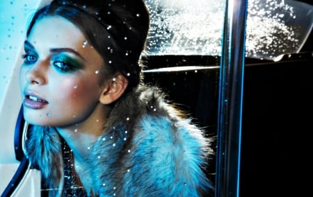 Katya Kulizhka - make-up, rain, model, window, girl, blue, water drops, katya kulizhka, woman