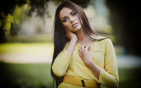 alina - beauty, coat, outdoor, yellow