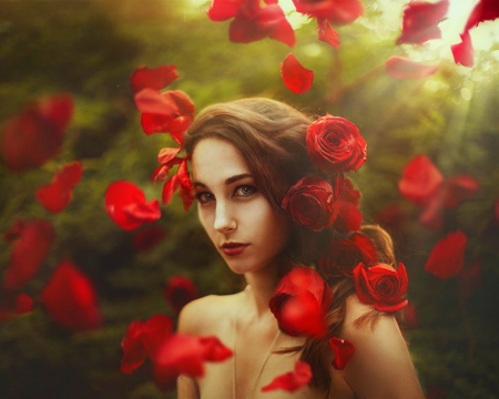 Beautiful Woman - face, petals, woman, model