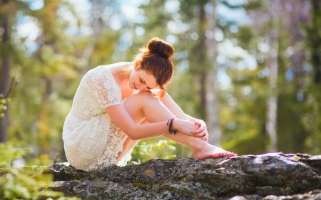 At this Moment - forest, woman, sitting, model