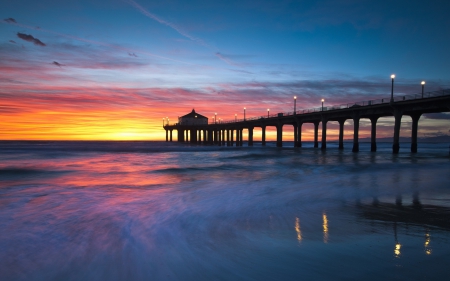 California Sunset - piers, bridges, nature, california, sunsets