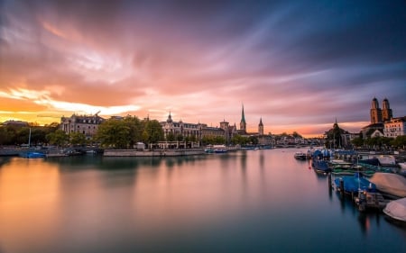 Zurich, Switzerland Night Cityscape - architecture, cityscape, switzerland, zurich switzerland night cityscape