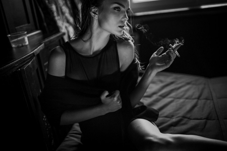 Just Hold On A Little Longer - heart, beautiful, portrait, think, feel, feeling, woman, smoke, black and white