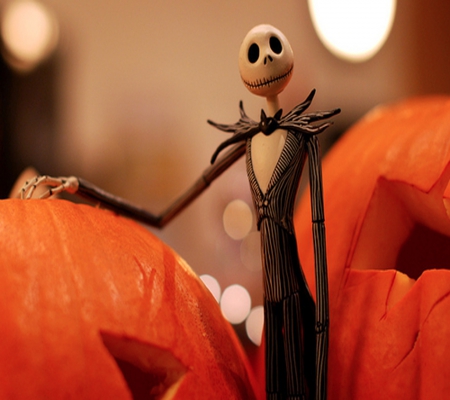 Jack Skelleton - beauty, pumpkin, light, black, white, abstract, art, 3d, orange, cute