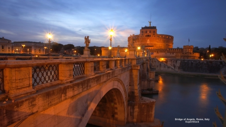 Bridge of Angels in Rome, Italy - bridges, water, architecture, italy