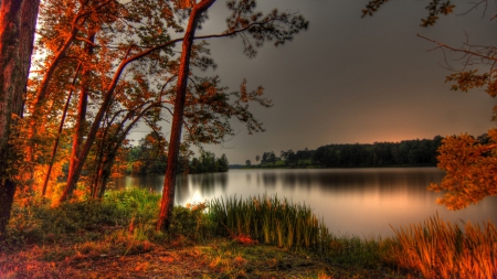 Autumn River - water, autumn, dusk, river