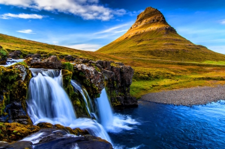 Nature - nature, flowing, waterfall, blue