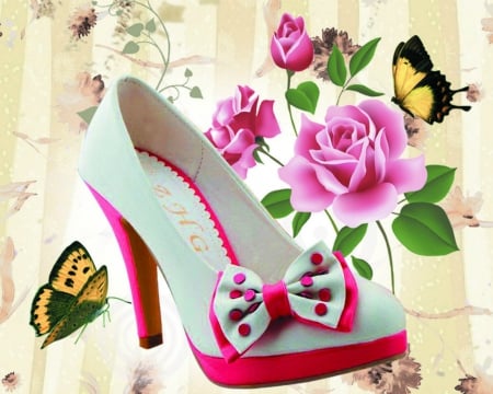 Shoe - flowers, style, butterfly, shoe