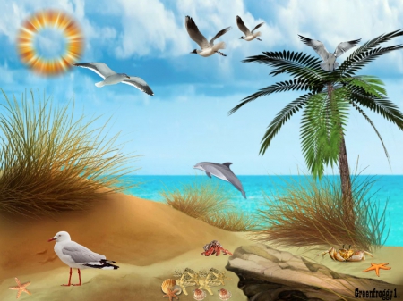 BY THE SEASIDE - tree, creation, palm, birds