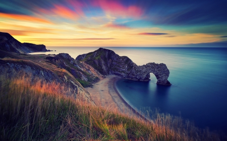 Ocean Rock Arch in England - nature, oceans, england, sunset, rock arch