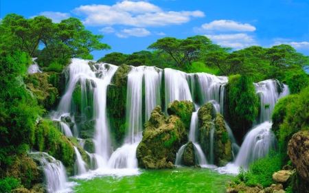 Majestic Waterfalls - nature, mountain, trees, waterfalls, plants