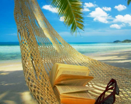 Relaxing Day - shade, beach, book, hammock