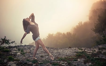 balerina - blonde, girl, sunset, beauty