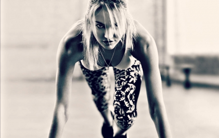 Candice Swanepoel - negru, girl, black, white, woman, model, gym, femeie, Candice Swanepoel, alb