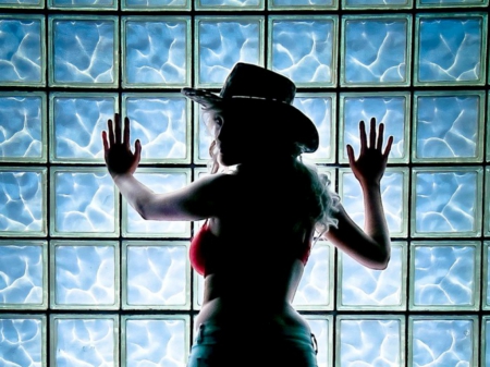 ~Cowgirl~ - glass, hat, wall, cowgirl, blonde