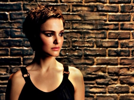 Natalie Portman - black, bricks, Natalie Portman, woman, girl, femeie, actress