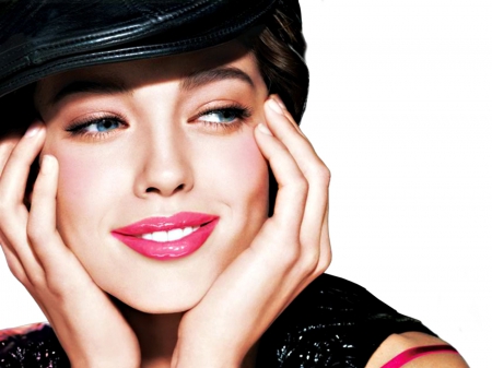 Emily Didonato - hat, girl, Emily Didonato, pink, make-up, smile, autumn, woman, model, face