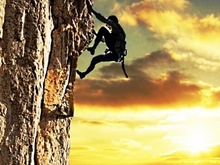 Mountain climber - on, sunlight, shines, background