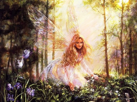 fairy - green, glowing, grass, woods