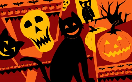 HALLOWEEN - CAT, SKULL, PUMKINS, HALLOWEEN, OWL