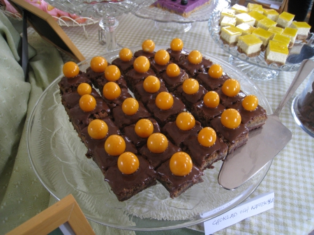 Cakes - plate, cakes, fruit, chocolate, table