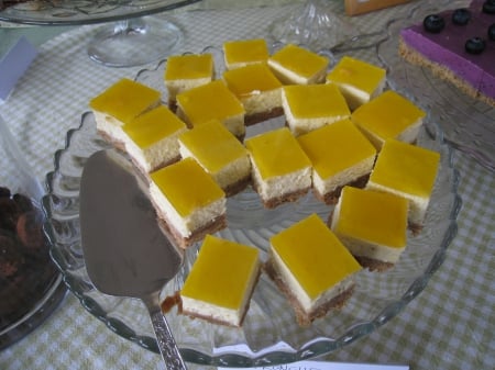 Cakes - plate, yellow, cakes, table, color