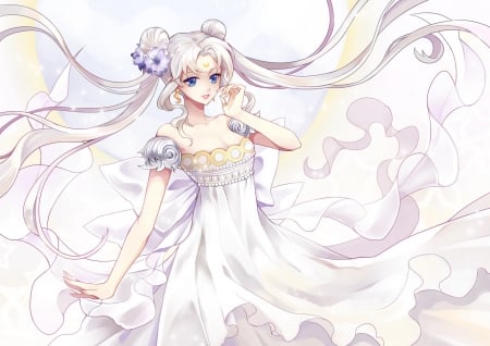 Moon Princess - nice, princess serenity, beauty, princess, female, twintail, anime girl, angelic, gorgeous, pretty, anime, silver hair, maiden, lady, girl, twintails, longhair, royalty, gown, lovely, serenity, divine, sailor moon, cg, hd, twin tails, sublime, beautiful, sweet, sailormoon, dress