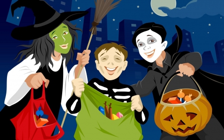 Trick-Or-Treating - halloween, night, kids, candy