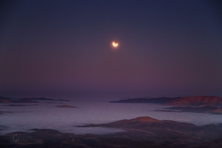 Eclipse at Moonset - space, cool, fun, moon, ocean, nature