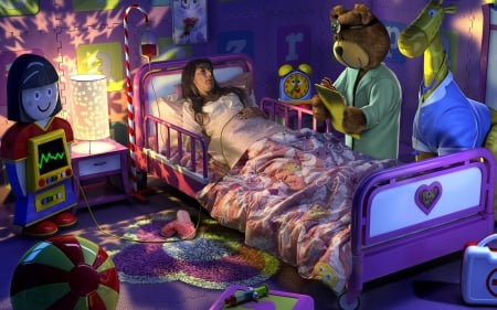 barbie and teddy bear - barbie, bed, teddy, bear